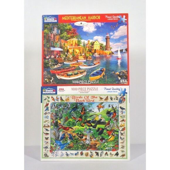 White Mountain Puzzles Birds of the Back Yard & Mediterranean Harbor 1000 PC - Picture 1 of 4